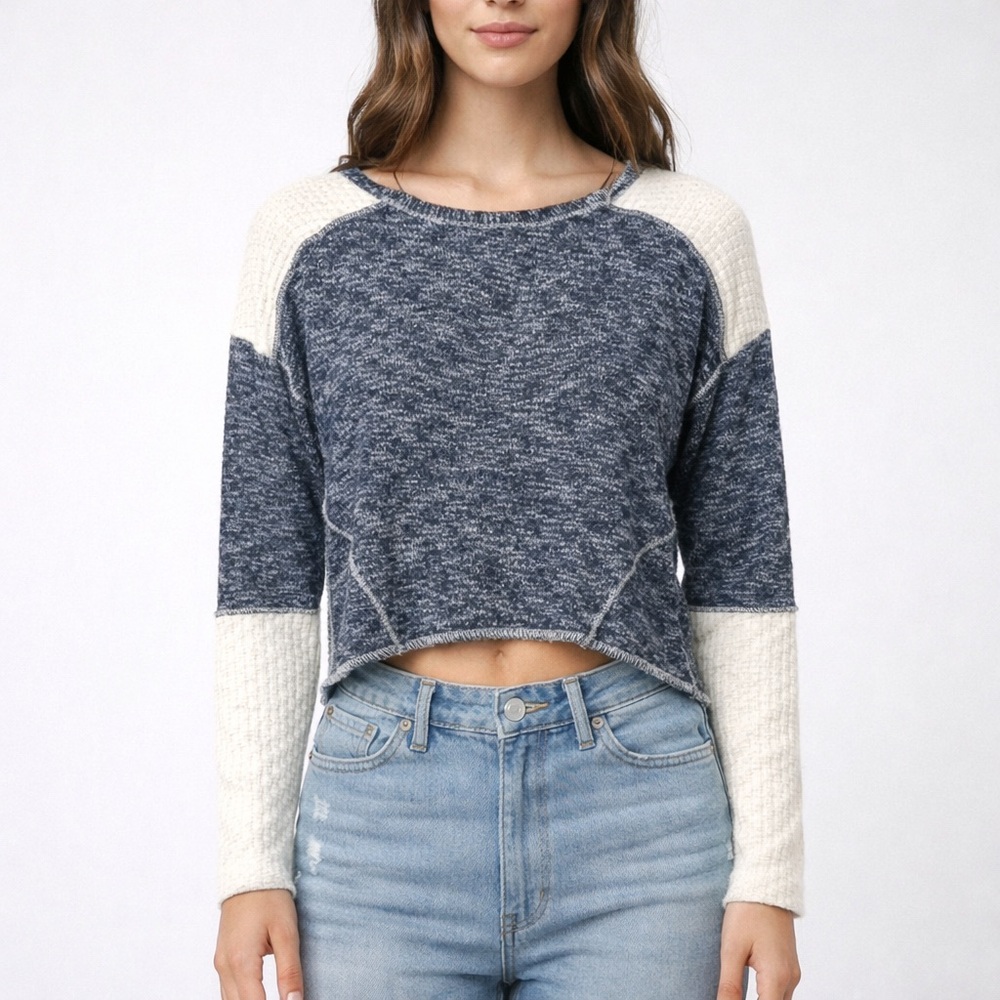 People’s Project LA Colorblock Textured Knit Long Sleeve Top Size S